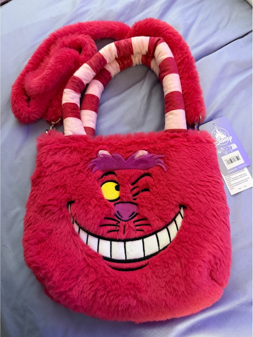 Disney Cheshire Cat Plush Crossbody Bag with Striped Handles NWT